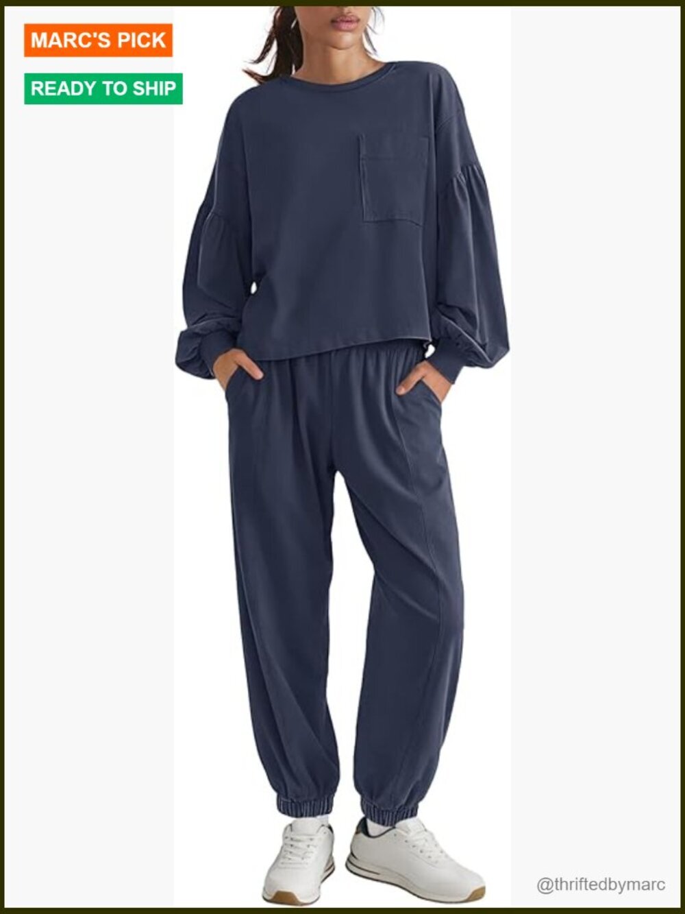 Women's Lounge Set 2 Piece Jogger Outfit Oversized Shirt Comfy Pockets